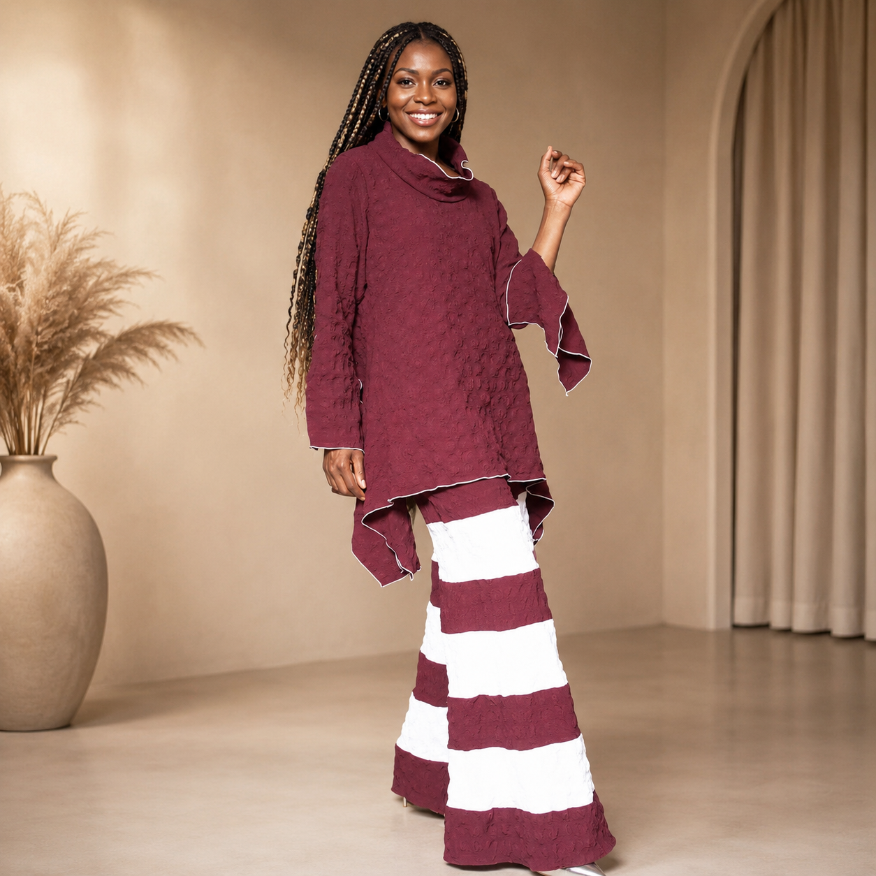 Color block brown bordeaux pants