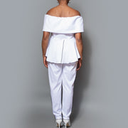 Band shoulder peplum hem knit top