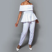 Band shoulder peplum hem knit top
