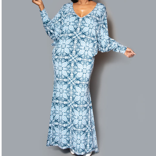 Dolman sleeve V front print dress