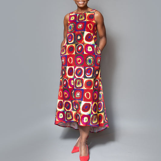 Printed high-low sleeveless dress