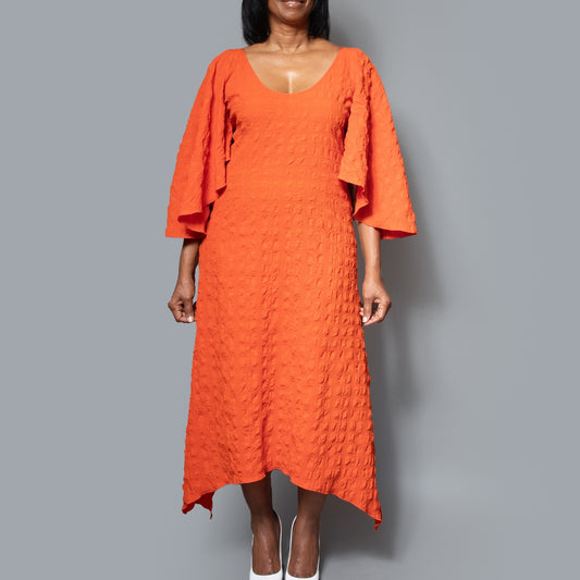 Fan sleeve asymmetric dress