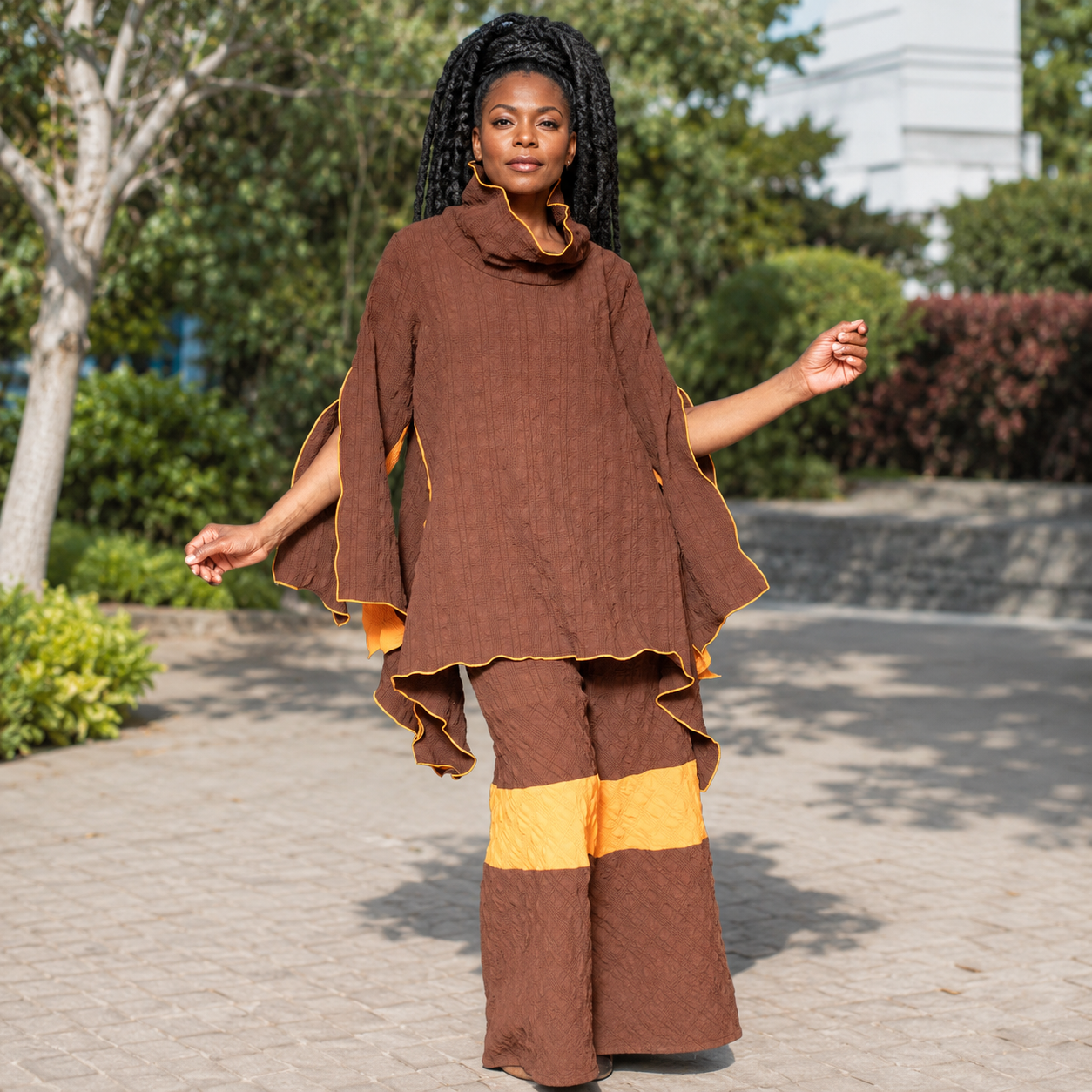 Slit color block slit brown mango tunic