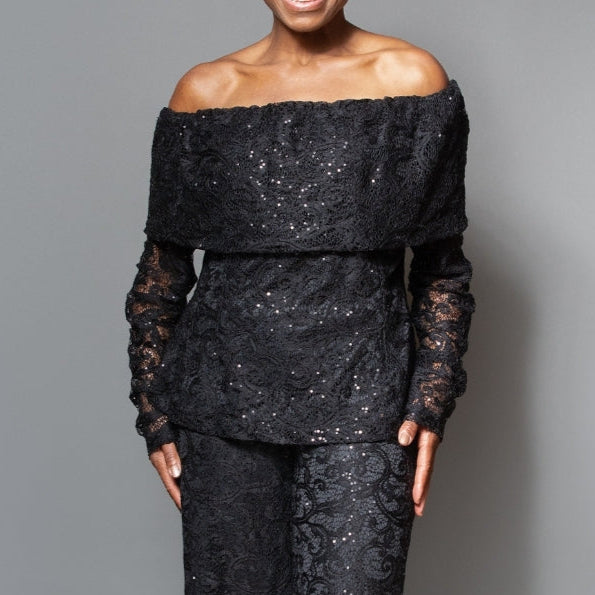 Band shoulder sequin detail long sleeve top