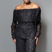 Band shoulder sequin detail long sleeve top