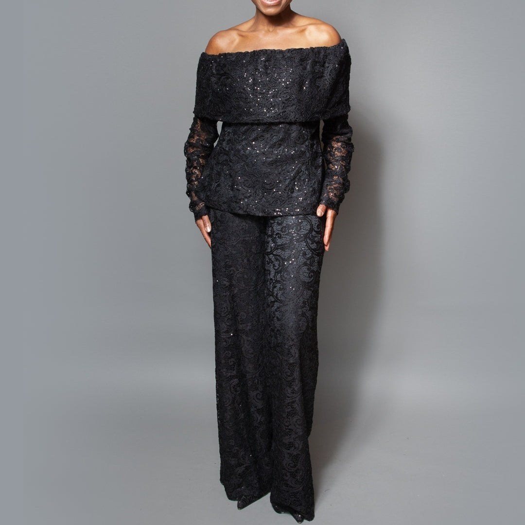 Band shoulder sequin detail long sleeve top