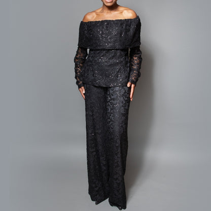 Band shoulder sequin detail long sleeve top