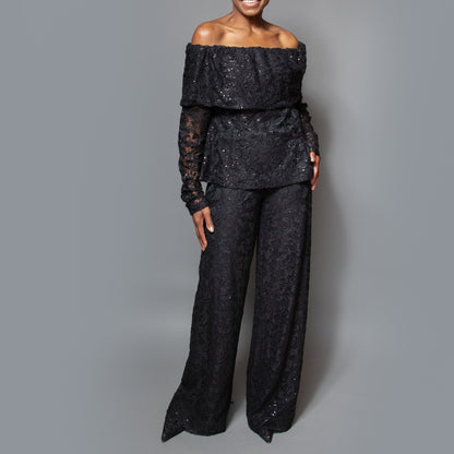 Band shoulder sequin detail long sleeve top