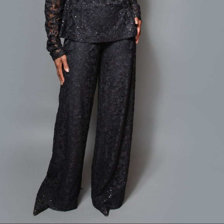 Wide leg sequin pull-on pant