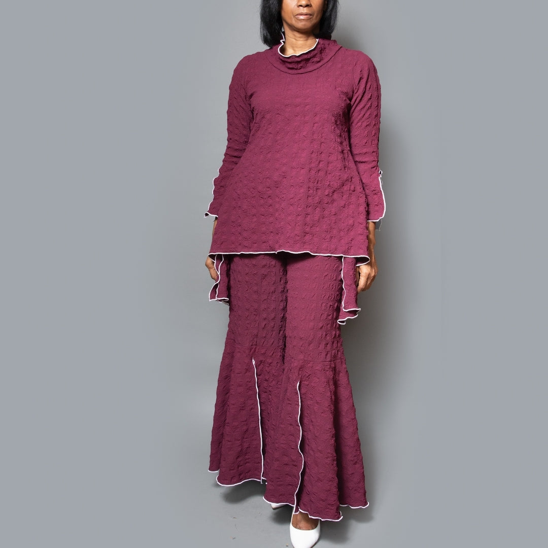Turtle neck overlock asymmetric hem tunic
