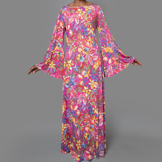 Flare sleeve long flowing dress