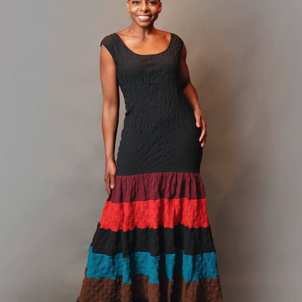 Drop waist color block dress