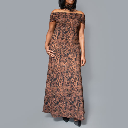 Band shoulder A-line stretch denim dress