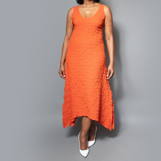 Sleeveless draping slit side dress