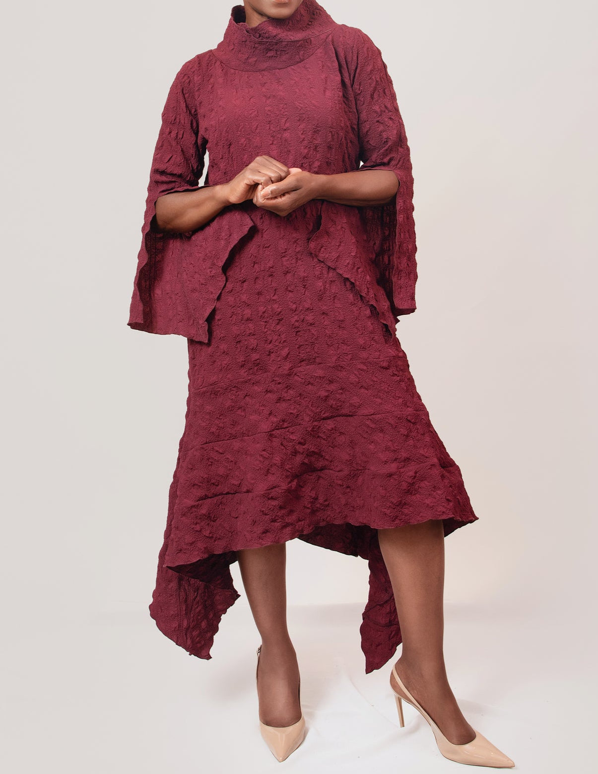 Slit sleeve with 3 layer hem dress