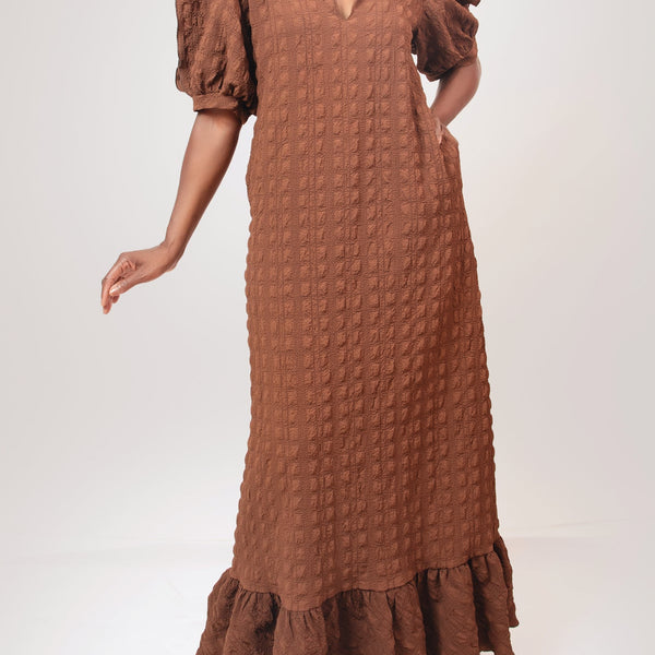 Slit puff sleeve maxi dress
