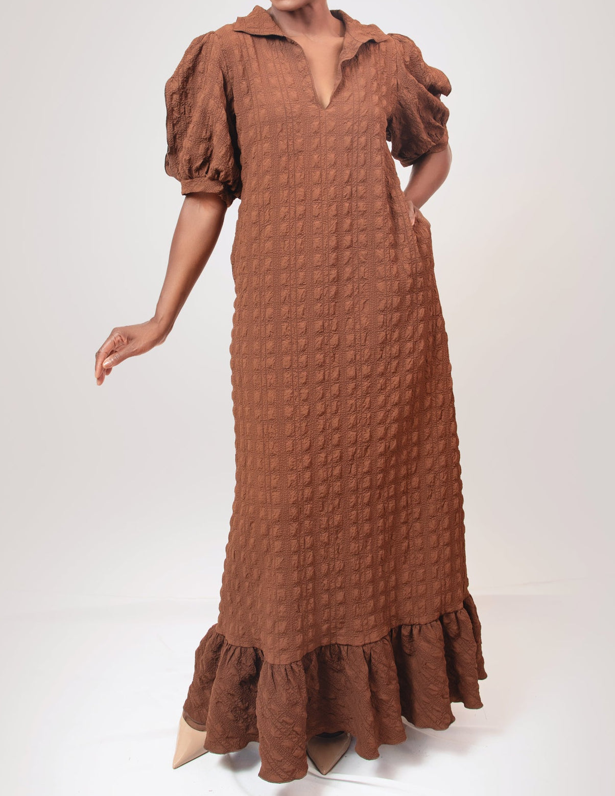 Slit puff sleeve maxi dress