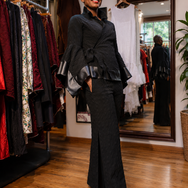 Circle leg pleather tired pant