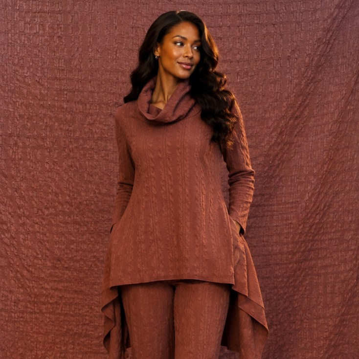 Soft turtle drape side slit tunic
