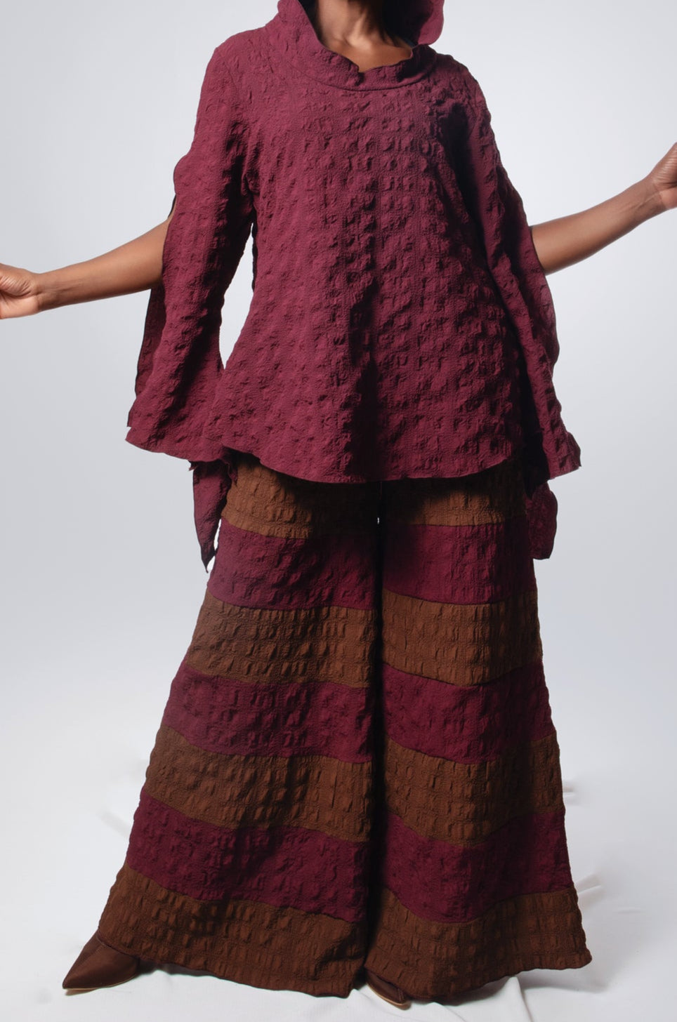 Mini hood slit sleeve asymmetric top